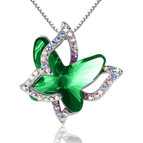 New Butterfly Birthstone Crystal Necklace - Silver Tone with 18”+2” Chai… - Picture 6 of 11